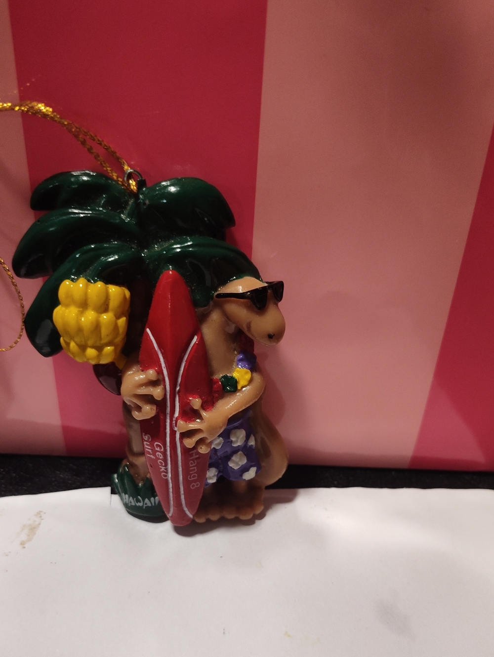Joseph K & Co Polyresin ornament featuring a surfing gecko characterHang 8 Rare
